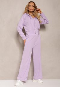 Renee - Fioletowy Komplet Dresowy z Bluzą z Kapturem i Szerokimi Spodniami Irabelle. Kolor: fioletowy. Materiał: dresówka #3