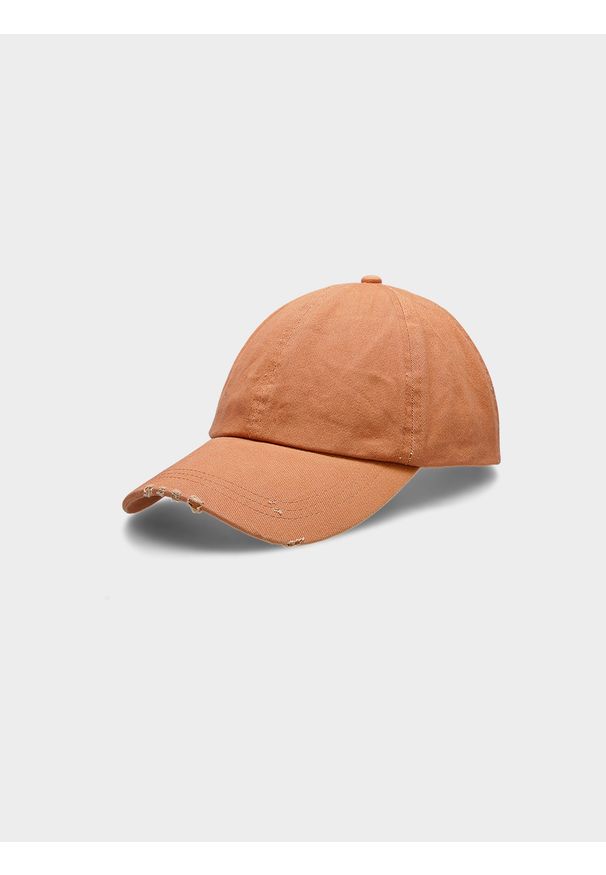 outhorn - Czapka z daszkiem strapback Outhorn - pomarańczowa. Kolor: pomarańczowy. Materiał: bawełna, tkanina. Styl: sportowy, klasyczny