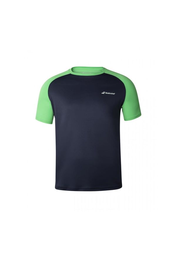 Koszulka do tenisa z krótkim rkawem ęchłopięca Babolat CREW NECK. Kolor: wielokolorowy, niebieski, zielony. Długość: krótkie. Sport: tenis