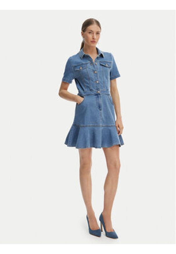 Morgan Sukienka jeansowa 261-RIGHT Niebieski Slim Fit. Kolor: niebieski. Materiał: bawełna