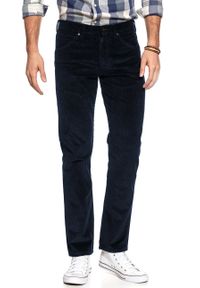 Wrangler - WRANGLER SPODNIE MĘSKIE GREENSBORO DARK NAVY W15QA2XAE 112126849. Materiał: sztruks #1