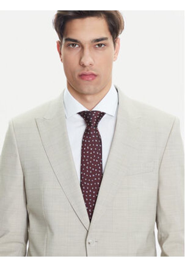 BOSS Garnitur H-Huge 50546099 Beżowy Slim Fit. Kolor: beżowy. Materiał: wełna