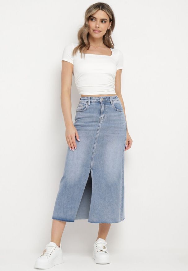 Born2be - Jasnoniebieska Jeansowa Spódnica Maxi z Wysokim Stanem Nicyela. Stan: podwyższony. Kolor: niebieski. Materiał: jeans
