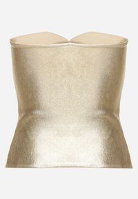 Born2be - Złoty Top z Wiskozą o Kroju Bandeau Izureta. Okazja: na co dzień, na imprezę. Kolor: złoty. Materiał: wiskoza. Długość: długie. Wzór: kwiaty. Sezon: lato. Styl: casual #4
