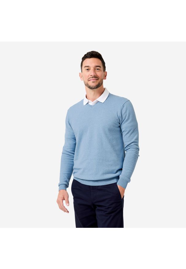 INESIS - Sweter do golfa męski MW100 dekolt w serek. Typ kołnierza: dekolt w serek, golf. Kolor: niebieski. Materiał: bawełna, materiał. Sport: golf