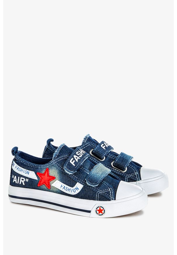 Casu - Granatowe trampki jeansowe na rzepy casu 10/4/21/mgw. Zapięcie: rzepy. Kolor: niebieski. Materiał: jeans