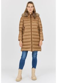 Blauer USA - BLAUER Brązowa kurtka puchowa damska z odpinanym futrem jenota, Rozmiar XS. Kolor: brązowy. Materiał: puch, futro #4