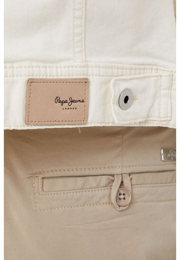Pepe Jeans kurtka jeansowa THRIFT damska kolor beżowy przejściowa. Kolor: beżowy. Materiał: materiał. Wzór: gładki