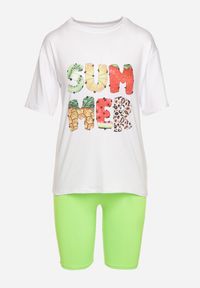 Born2be - Zielono-Biały Komplet z T-shirtem i Szortami Typu Kolarki Tiimavee. Kolor: zielony. Materiał: dzianina #5