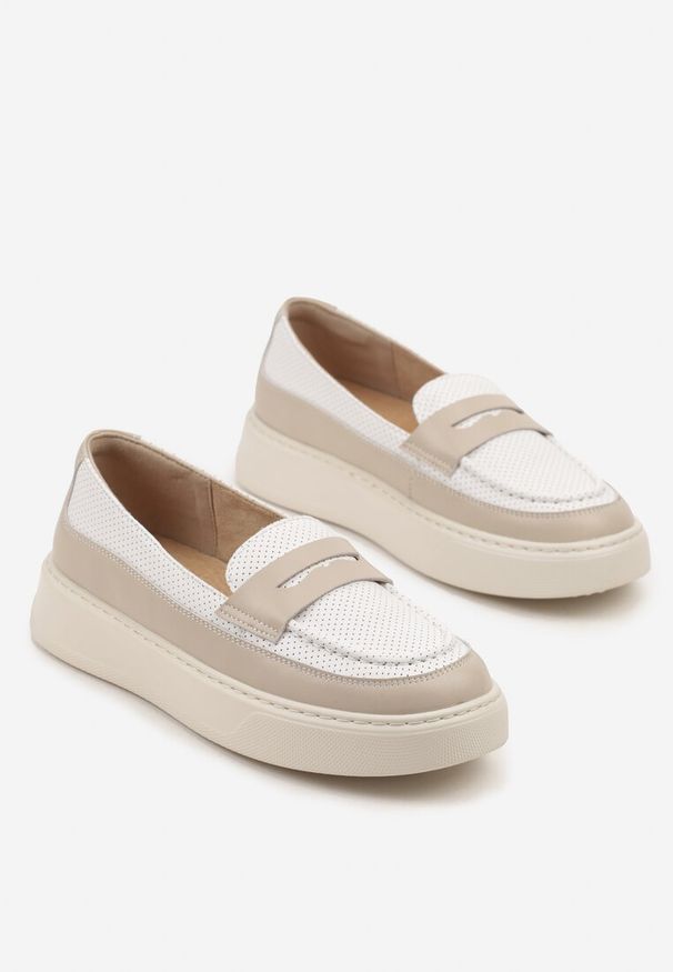 Born2be - Beżowe Mokasyny Skórzane na Grubej Podeszwie Odrelle. Okazja: na spacer, na co dzień. Kolor: beżowy. Materiał: skóra. Styl: elegancki, casual