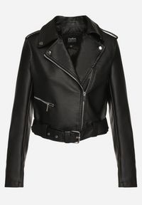 Born2be - Czarna Kurtka Ramoneska z Wiskozą z Regulowanym Paskiem Nevenina. Okazja: na co dzień. Kolor: czarny. Materiał: wiskoza. Długość rękawa: długi rękaw. Długość: długie. Styl: casual, elegancki, rockowy #6