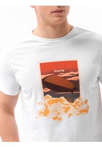 Ombre Clothing - T-shirt męski z nadrukiem S1434 V-10A - biały - XXL. Kolor: biały. Materiał: bawełna. Wzór: nadruk. Styl: klasyczny