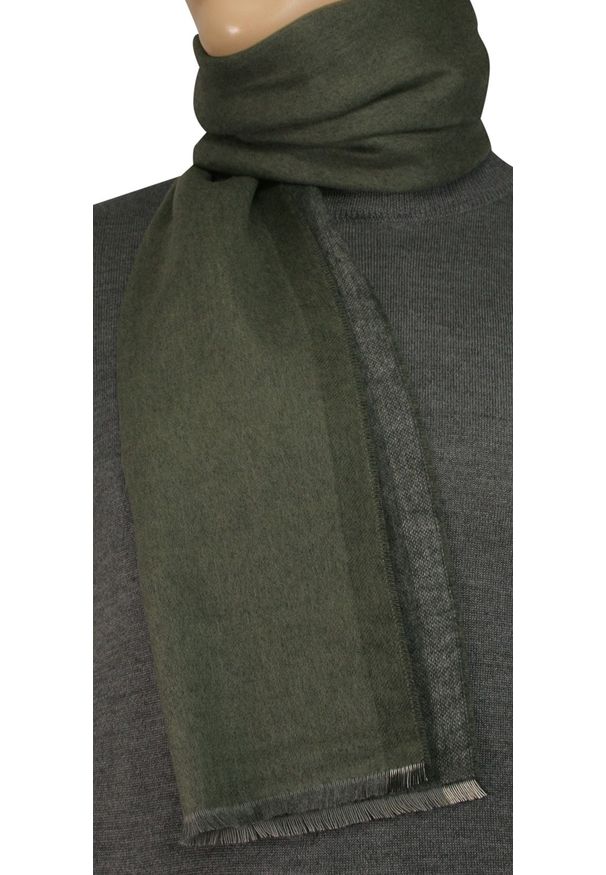 V. Fraas - Szalik Popielato-Oliwkowy, Khaki Miękki, Firmy V.Fraas -Cashmink- Elegancki, Męski. Kolor: szary, brązowy, oliwkowy, wielokolorowy. Materiał: wełna, akryl, poliakryl, syntetyk, materiał, tkanina. Sezon: lato. Styl: elegancki