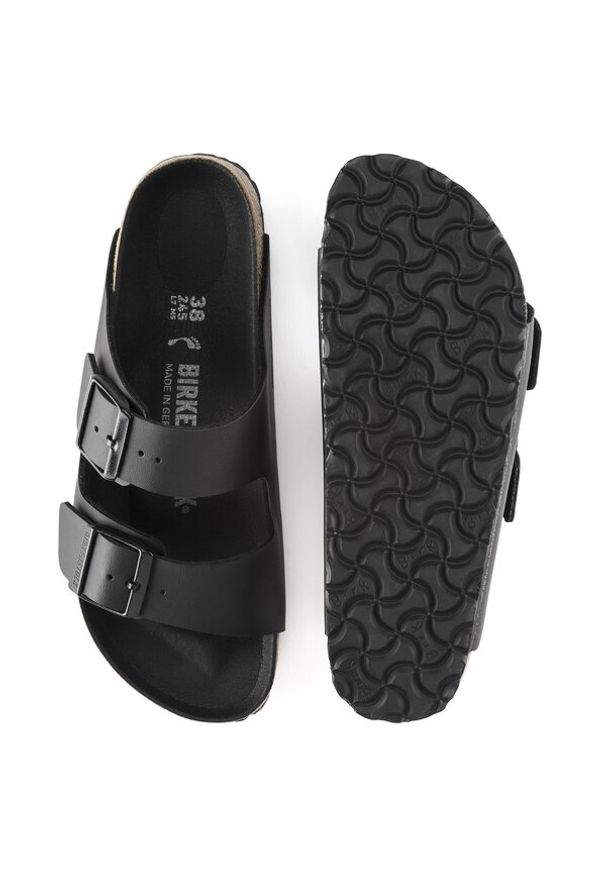 Birkenstock - BIRKENSTOCK ARIZONA Klapki damskie. Okazja: na co dzień, na spacer. Kolor: czarny. Materiał: materiał. Wzór: paski. Sezon: lato. Styl: casual, klasyczny