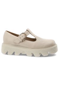 Beżowe Półbuty Armodo Stylowe Obuwie Damskie. Zapięcie: klamry. Kolor: beżowy. Materiał: skóra, jeans. Styl: elegancki #3