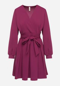 Born2be - Fioletowa Rozkloszowana Sukienka z Kopertowym Dekoltem i Wszytym Wiązanym Paskiem Temithie. Okazja: na co dzień. Typ kołnierza: dekolt kopertowy. Kolor: fioletowy. Materiał: jeans. Typ sukienki: kopertowe. Styl: casual, elegancki #3