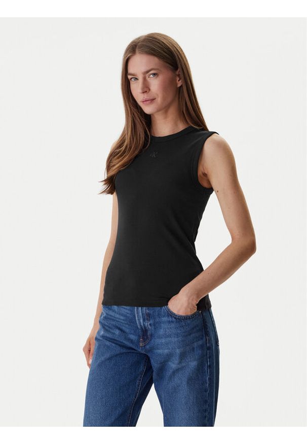 Calvin Klein Jeans Top LV047B265G Czarny Slim Fit. Kolor: czarny. Materiał: bawełna