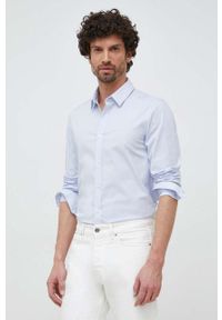 Calvin Klein koszula męska kolor niebieski slim z kołnierzykiem klasycznym. Typ kołnierza: kołnierzyk klasyczny. Kolor: niebieski. Styl: klasyczny #1