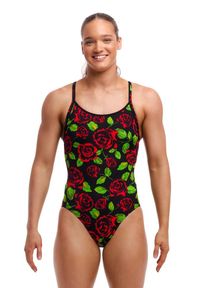 FUNKITA - Strój kąpielowy damski Funkita Black Rose Diamond Back. Kolor: czerwony, wielokolorowy, czarny, zielony. Materiał: poliester