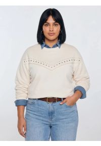 Big-Star - Bluza damska z linii Authentic perłowa Frolia 103. Okazja: na co dzień. Kolor: kremowy. Materiał: dzianina, skóra, materiał. Długość rękawa: długi rękaw. Długość: długie. Wzór: aplikacja, ze splotem. Styl: casual, klasyczny, elegancki #8
