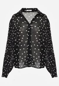 Born2be - Czarna Bawełniano-Wiskozowa Koszula w Groszki z Plisowanymi Rękawami Ronan. Okazja: na co dzień, na spotkanie biznesowe, do pracy. Kolor: czarny. Materiał: wiskoza, bawełna. Wzór: grochy. Styl: casual, biznesowy, klasyczny #5