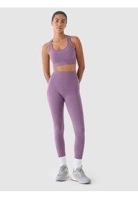 4f - 4F Legginsy treningowe bezszwowe z wysokim stanem damskie - fioletowe M/L. Stan: podwyższony. Kolor: fioletowy. Materiał: dzianina, materiał, syntetyk, włókno, elastan. Wzór: jednolity. Sport: fitness