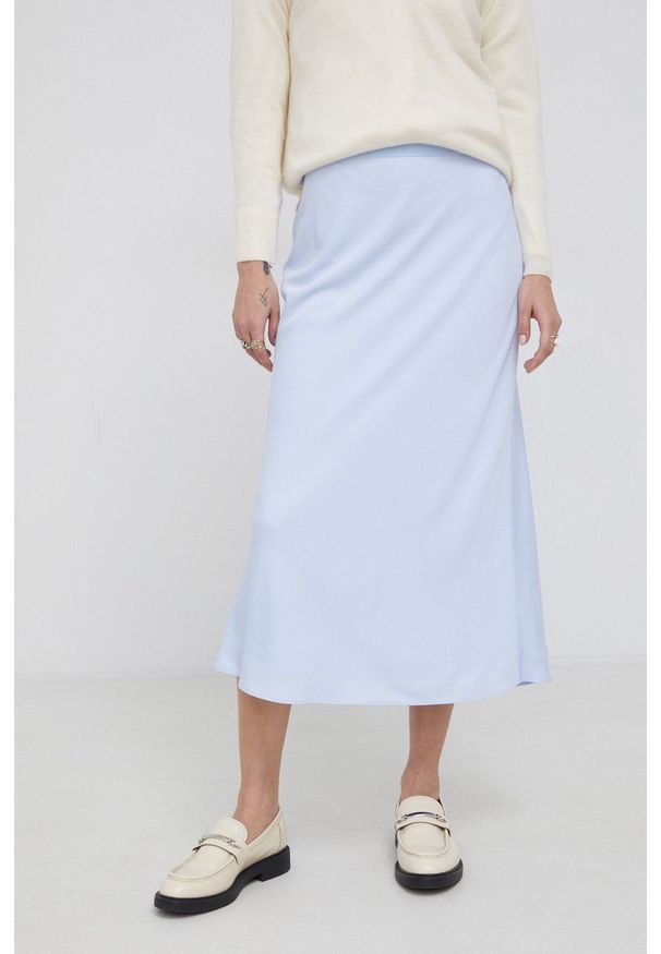 Calvin Klein Spódnica midi rozkloszowana. Kolor: niebieski. Materiał: tkanina, poliester. Wzór: gładki