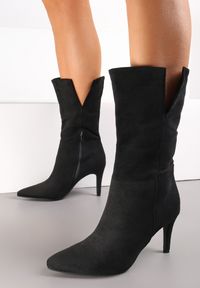 Renee - Czarne Eleganckie Botki z Cholewką do Połowy Łydki z Wycięciami na Cienkiej Szpice Festa. Kolor: czarny. Szerokość cholewki: normalna. Styl: elegancki #4