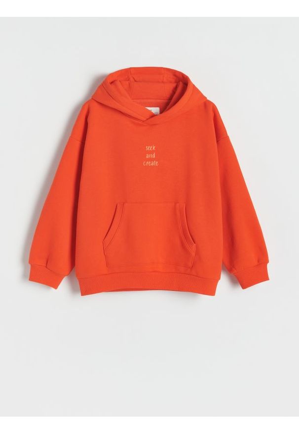 Reserved - Bluza oversize z kapturem - koralowy. Typ kołnierza: kaptur. Kolor: pomarańczowy. Materiał: dzianina, bawełna