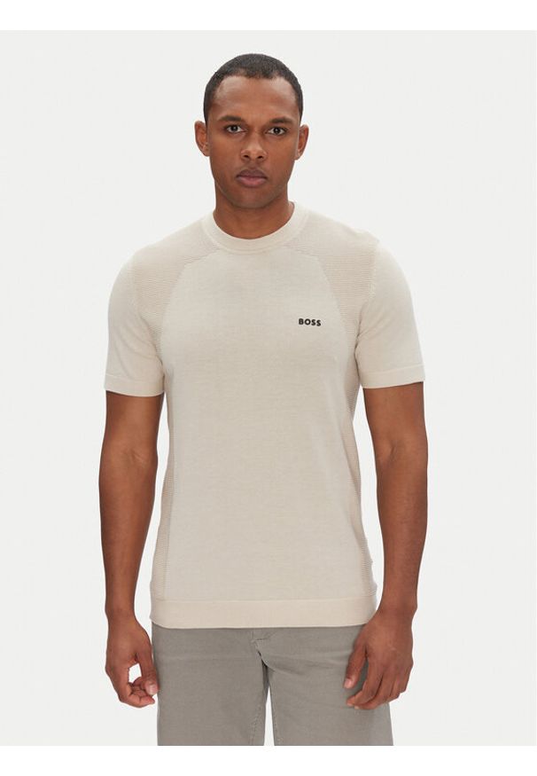 BOSS T-Shirt Momentum 50520683 Beżowy Regular Fit. Kolor: beżowy. Materiał: syntetyk, bawełna