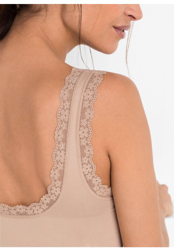 bonprix - Biustonosz bezszwowy bustier z kolekcji Feel Comfort (2 szt.). Kolor: beżowy. Materiał: materiał, koronka