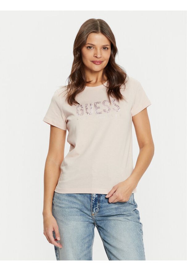 Guess T-Shirt W5RI19 I3Z14 Beżowy Regular Fit. Kolor: beżowy. Materiał: bawełna