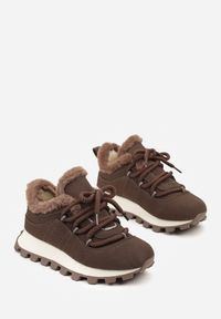 Born2be - Brązowe Sneakersy w Stylu Śniegowców na Grubej Podeszwie z Tłoczeniem Sinetta. Okazja: na co dzień. Kolor: brązowy. Materiał: dzianina #3
