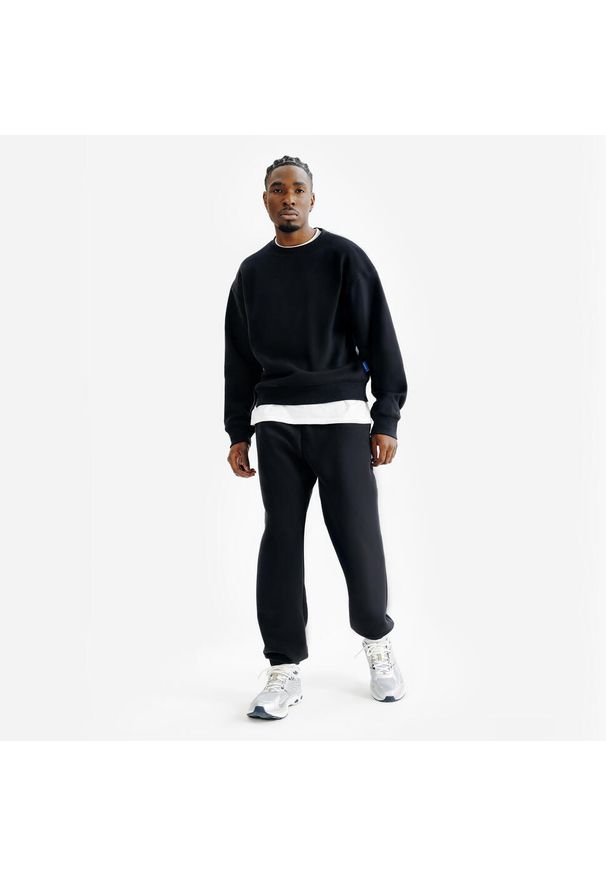 Decathlon - Bluza okrągły dekolt męska Elementals. Kolor: czarny. Materiał: poliester, elastan, tkanina, prążkowany, bawełna, materiał