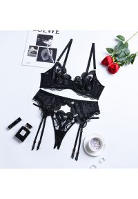 Intica - Haftowany komplet bielizny z regulowanymi ramiączkami Le. Kolor: czarny. Materiał: materiał. Wzór: haft #1