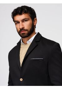Ombre Clothing - Dzianinowa marynarka męska o dopasowany kroju - czarna V5 - Rozmiar: XL. Okazja: na spotkanie biznesowe, do pracy, na co dzień. Kolor: czarny. Materiał: dzianina. Styl: klasyczny, biznesowy, casual, elegancki #4