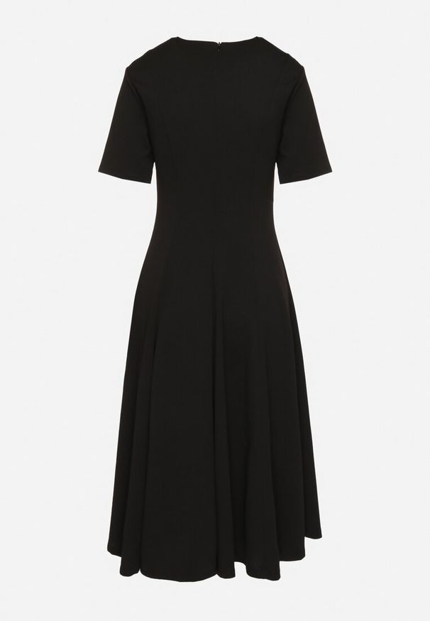 Born2be - Czarna Sukienka Rozkloszowana z Taliowaniem Telorwena. Okazja: na randkę, na ślub cywilny, na wesele. Kolor: czarny. Długość rękawa: krótki rękaw. Styl: klasyczny