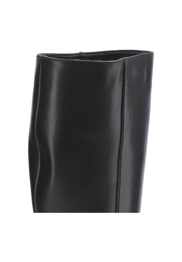 Czarne Kozaki Grace Damskie Stylowe Obuwie. Kolor: czarny. Materiał: skóra. Szerokość cholewki: normalna. Obcas: na obcasie. Styl: elegancki. Wysokość obcasa: średni