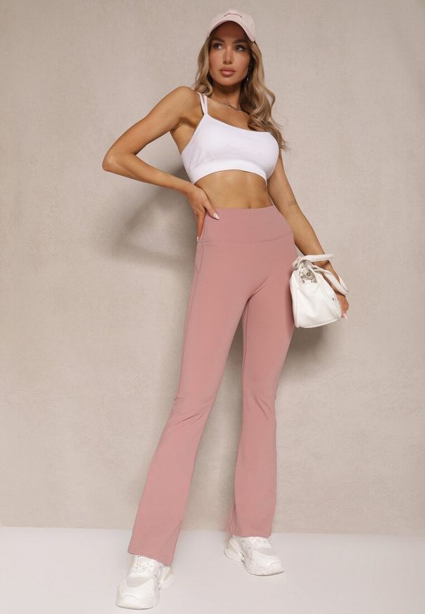 Renee - Różowe Legginsy Dzwony High Waist Korivienne. Okazja: na co dzień. Stan: podwyższony. Kolor: różowy. Styl: elegancki, casual
