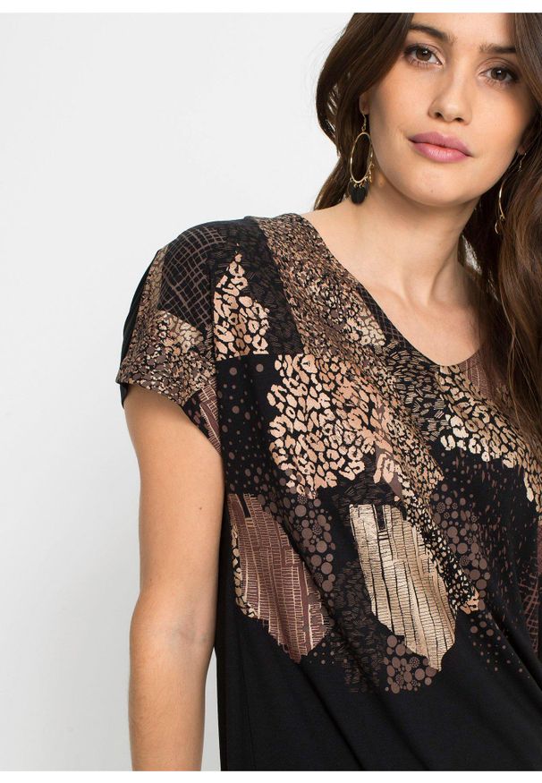 bonprix - Shirt z nadrukiem. Kolor: czarny. Wzór: nadruk