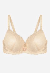 Renee - Beżowy Koronkowy Biustonosz Ozdobiony Cyrkoniowym Sercem Bothilei. Kolor: beżowy. Materiał: koronka. Wzór: aplikacja #4