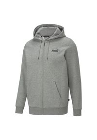 Puma - Męska rozpinana bluza z kapturem i logo Essentials PUMA Medium Gray Heather. Typ kołnierza: kaptur. Kolor: szary. Materiał: materiał, bawełna. Styl: elegancki