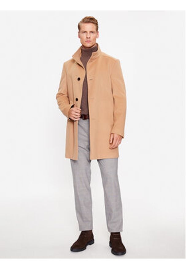 JOOP! Płaszcz wełniany 30037689 Brązowy Regular Fit. Kolor: brązowy. Materiał: wełna