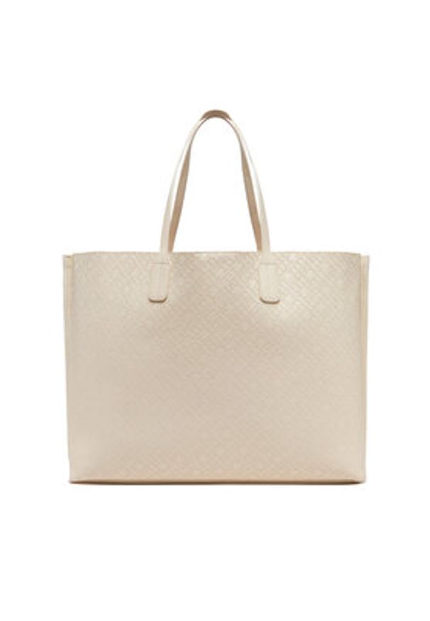 TOMMY HILFIGER - Tommy Hilfiger Torebka Th Distinct Tote Mono AW0AW17195 Beżowy. Kolor: beżowy. Materiał: skórzane