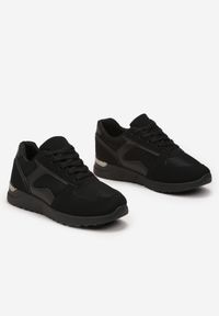 Born2be - Czarne Sneakersy Nireval. Zapięcie: sznurówki. Kolor: czarny. Materiał: syntetyk, dresówka, materiał, nubuk. Szerokość cholewki: normalna. Wzór: aplikacja. Obcas: na płaskiej podeszwie #5