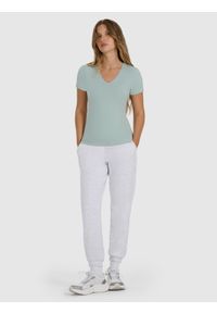 4f - 4F T-shirt slim gładki damski - turkusowy XXL. Okazja: na co dzień. Kolor: turkusowy. Materiał: materiał, bawełna. Wzór: gładki. Styl: casual