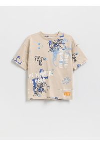 Reserved - T-shirt z nadrukiem - beżowy. Kolor: beżowy. Materiał: bawełna, dzianina. Wzór: nadruk
