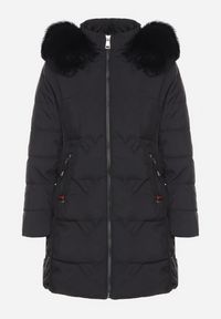 Born2be - Czarna Pikowana Kurtka z Futrzaną Podszewką i Odpinanym Kapturem z Futerkiem Salira. Okazja: na co dzień. Kolor: czarny. Materiał: futro. Styl: klasyczny, casual, elegancki #3