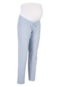 Spodnie ciążowe z lnem bonprix biało-niebieski w paski. Kolekcja: moda ciążowa. Kolor: biały. Materiał: len. Wzór: paski #1