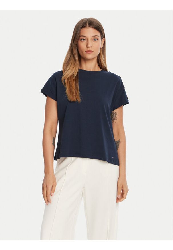 TOMMY HILFIGER - Tommy Hilfiger T-Shirt Gold Button WW0WW47455 Granatowy Regular Fit. Kolor: niebieski. Materiał: bawełna